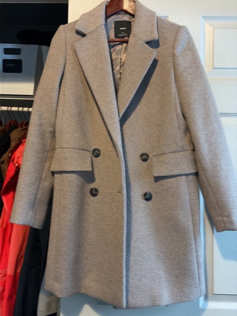 MANGO Grey Double-Breasted Wool Blend Coat | Like New | XS fits S/M